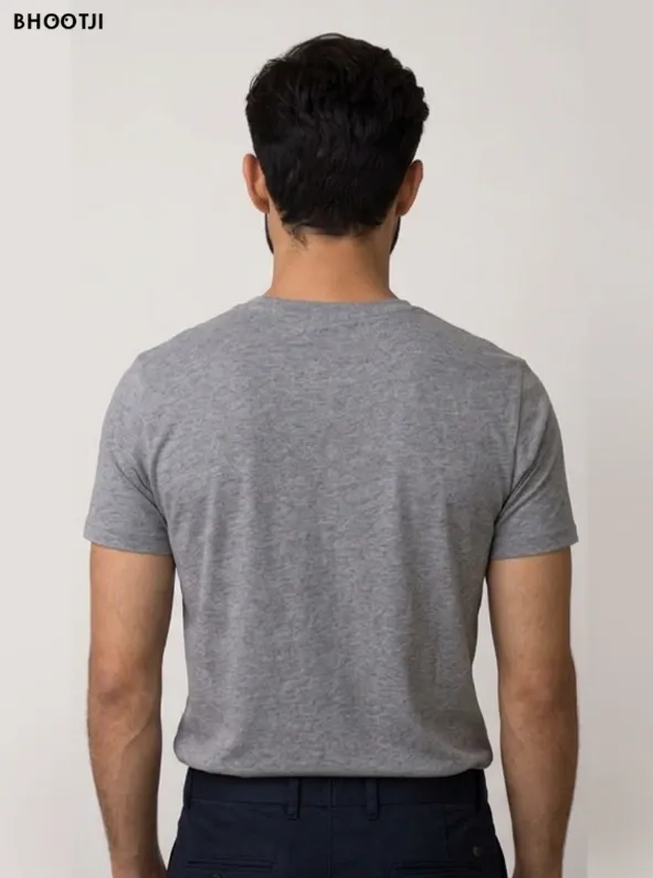 Back view of gray plain tshirt by Bhootji.webp